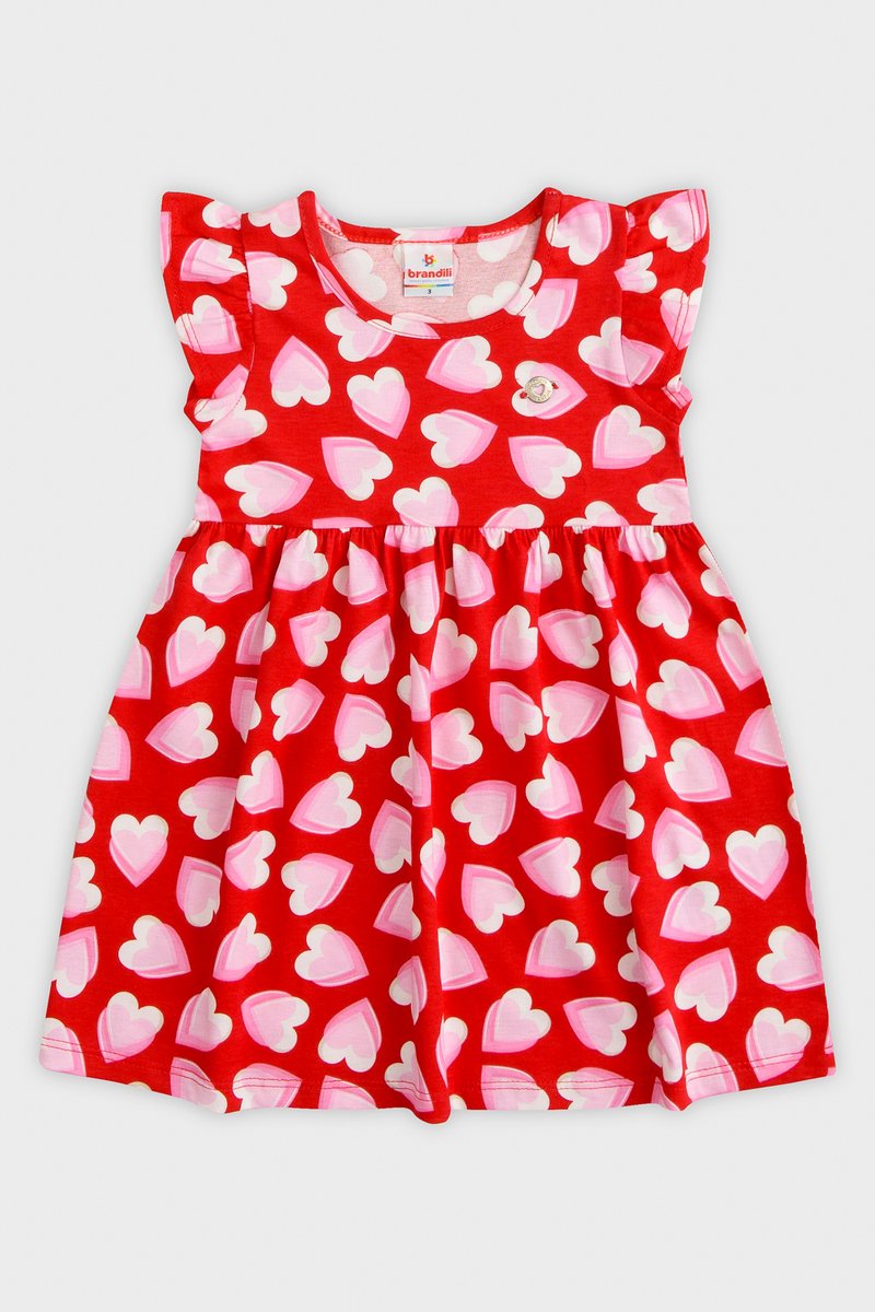 Vestido Brandili Infantil Corações - Tamanho 1