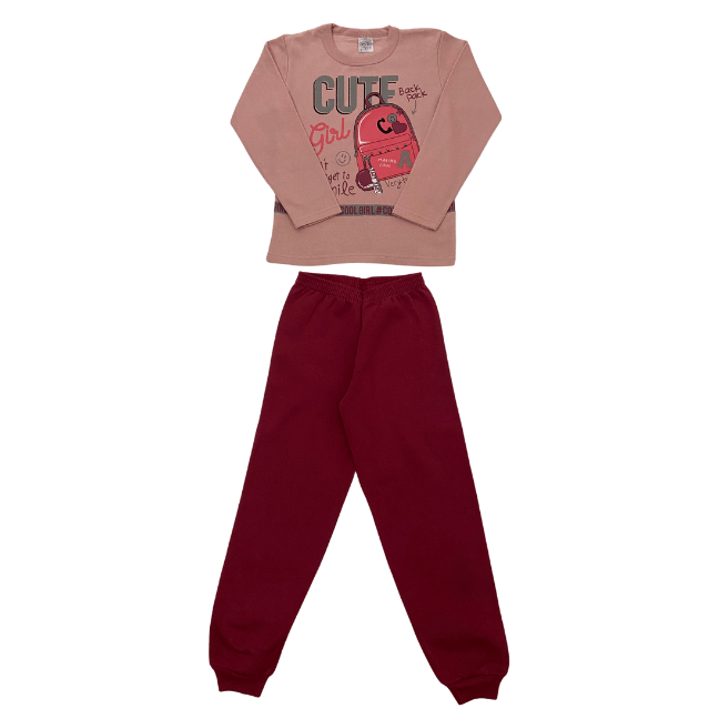 Conjunto 2 peças Feminino Meia Estação - Blusa e Calça Moletom Peluciada! Veste do 10 ao 14