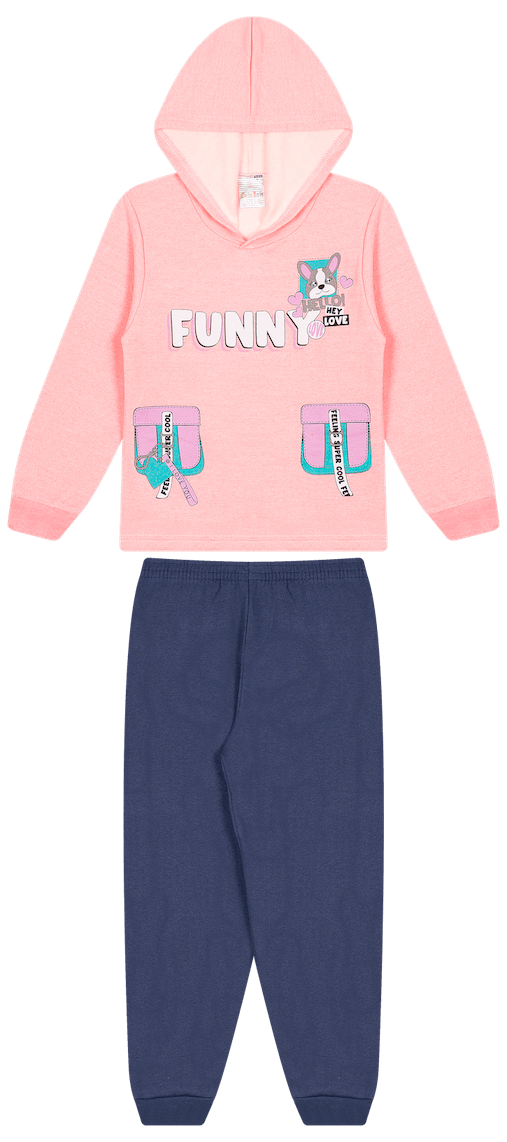Conjunto 2 peças Feminino Meia Estação - Blusa com capuz e Calça Moletom Peluciada! Veste do 4 ao 8