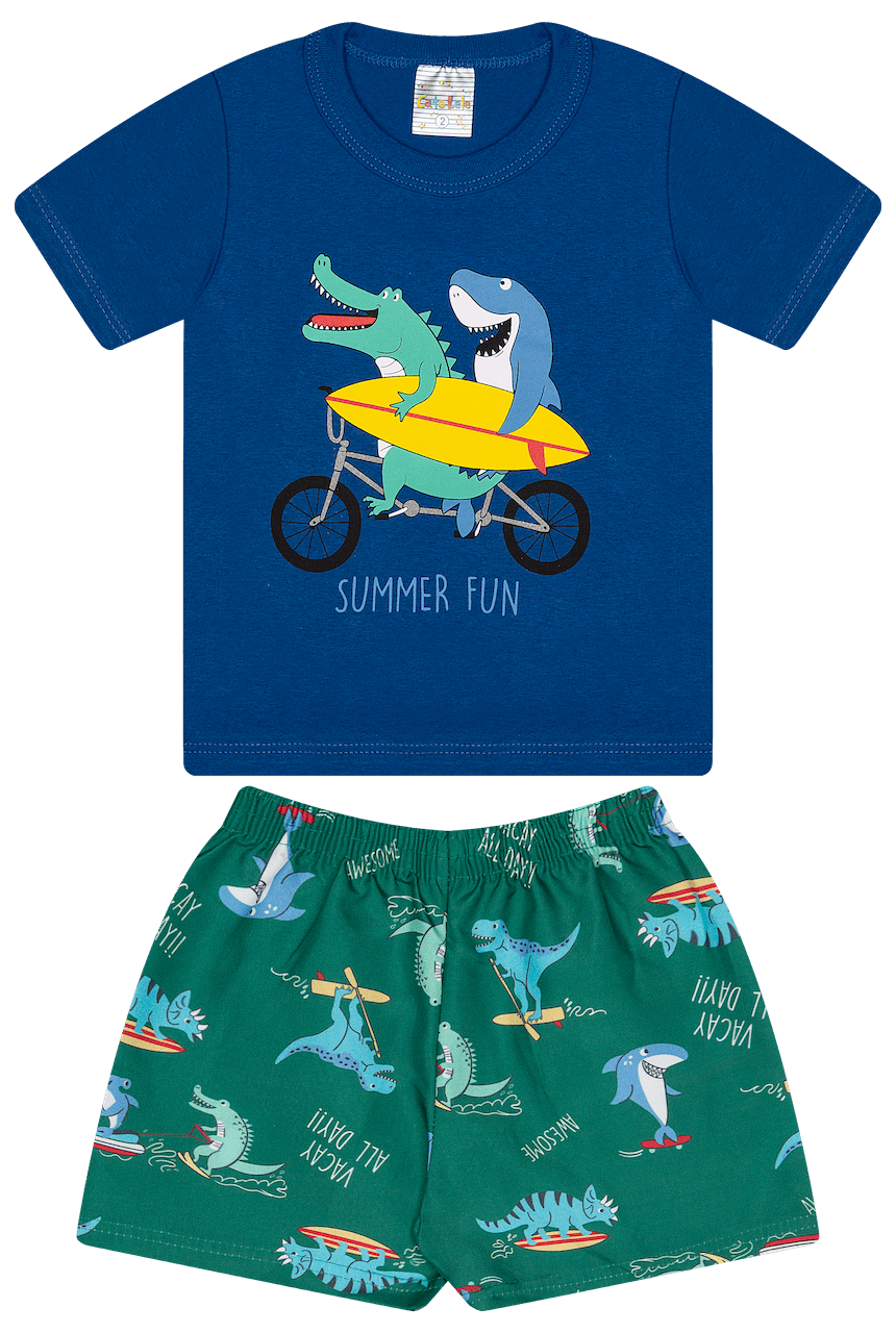 Conjunto Verão Masculino 2 peças Camiseta + Shorts Tactel - do 1 ao 3