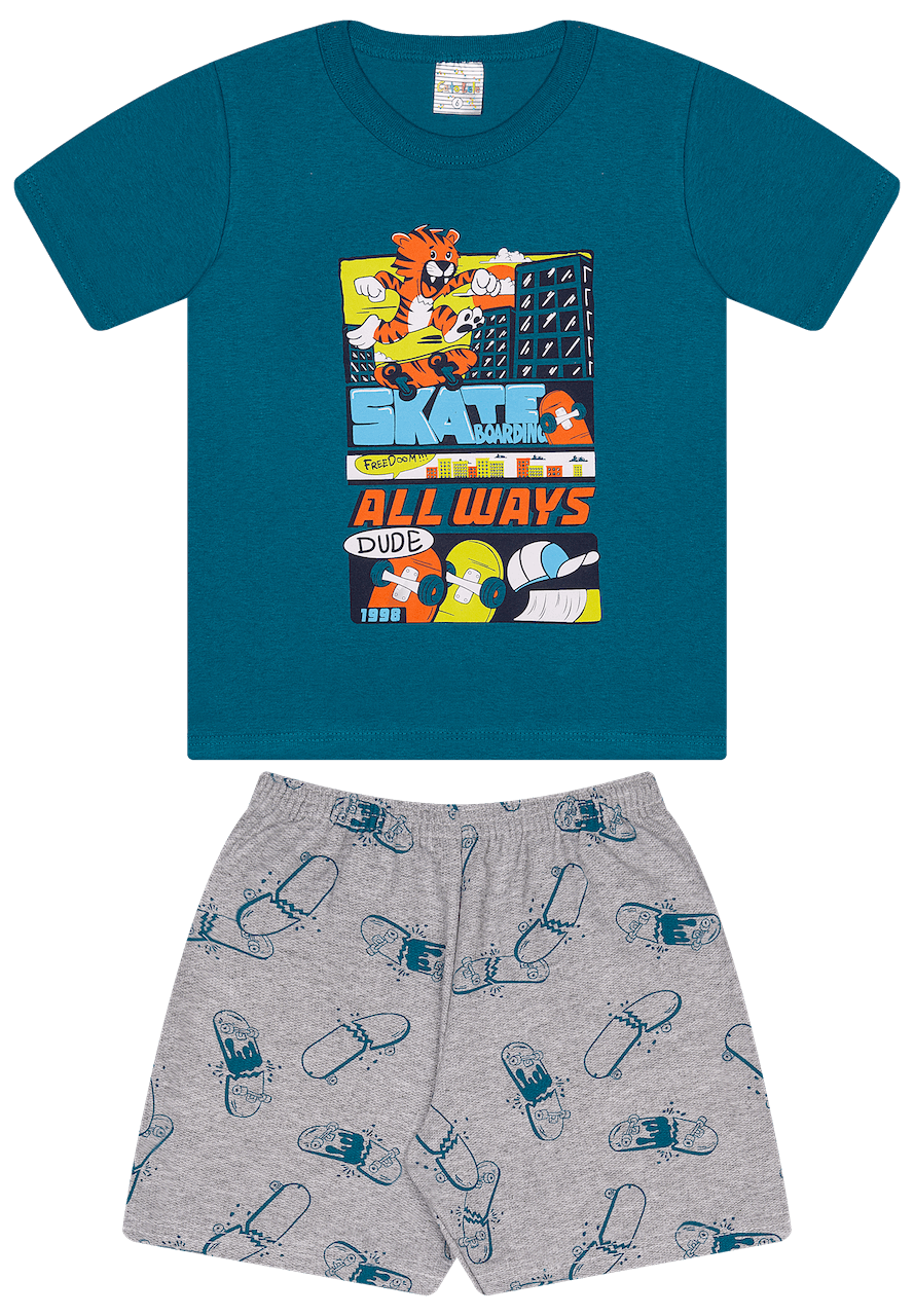Conjunto Verão Masculino 2 peças Camiseta + Shorts Moletinho - do 4 ao 8