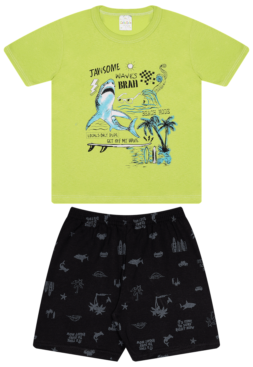 Conjunto Verão Masculino 2 peças Camiseta + Shorts Moletinho - do 4 ao 8