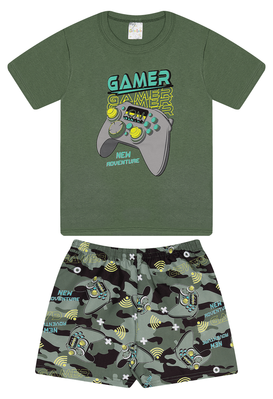 Conjunto Verão Masculino 2 peças Camiseta + Shorts Tactel - do 4 ao 8