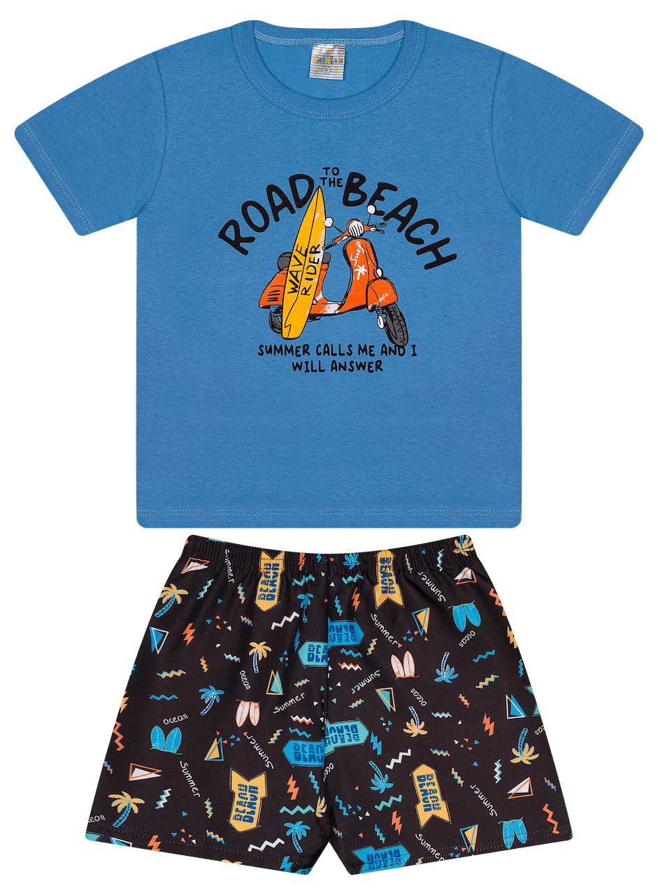 Conjunto Verão Masculino 2 peças Camiseta + Shorts Tactel - do 4 ao 8