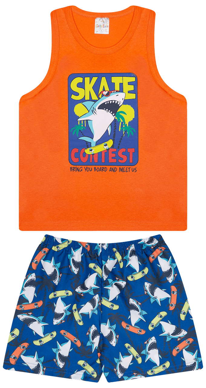 Conjunto Verão Masculino 2 peças Regatinha + Shorts Tactel - do 4 ao 8