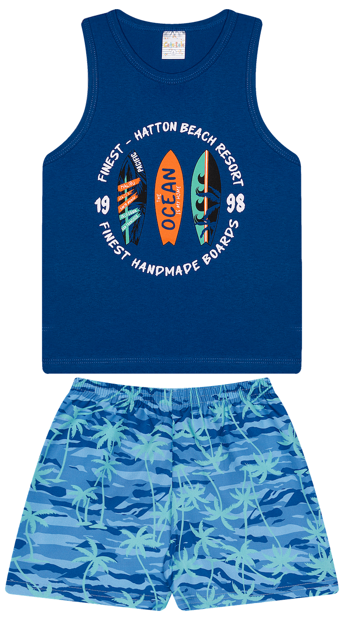 Conjunto Verão Masculino 2 peças Regatinha + Shorts Tactel - do 4 ao 8