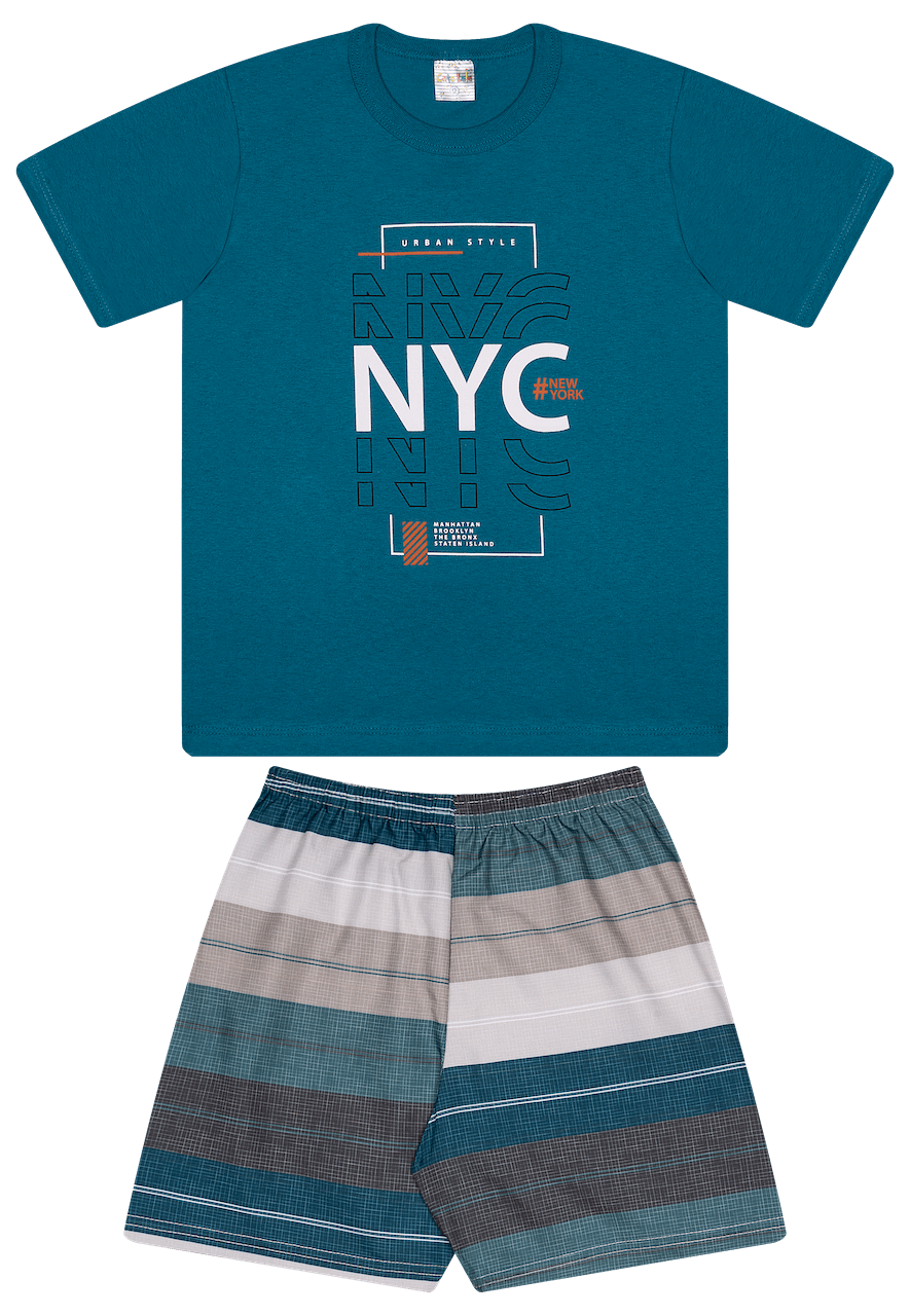 Conjunto Verão Masculino 2 peças Camiseta + Shorts Tactel - do 10 ao 14