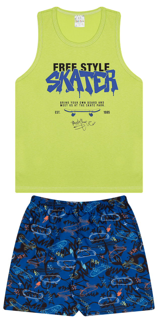 Conjunto Verão Masculino 2 peças Regatinha + Shorts Tactel - do 10 ao 14