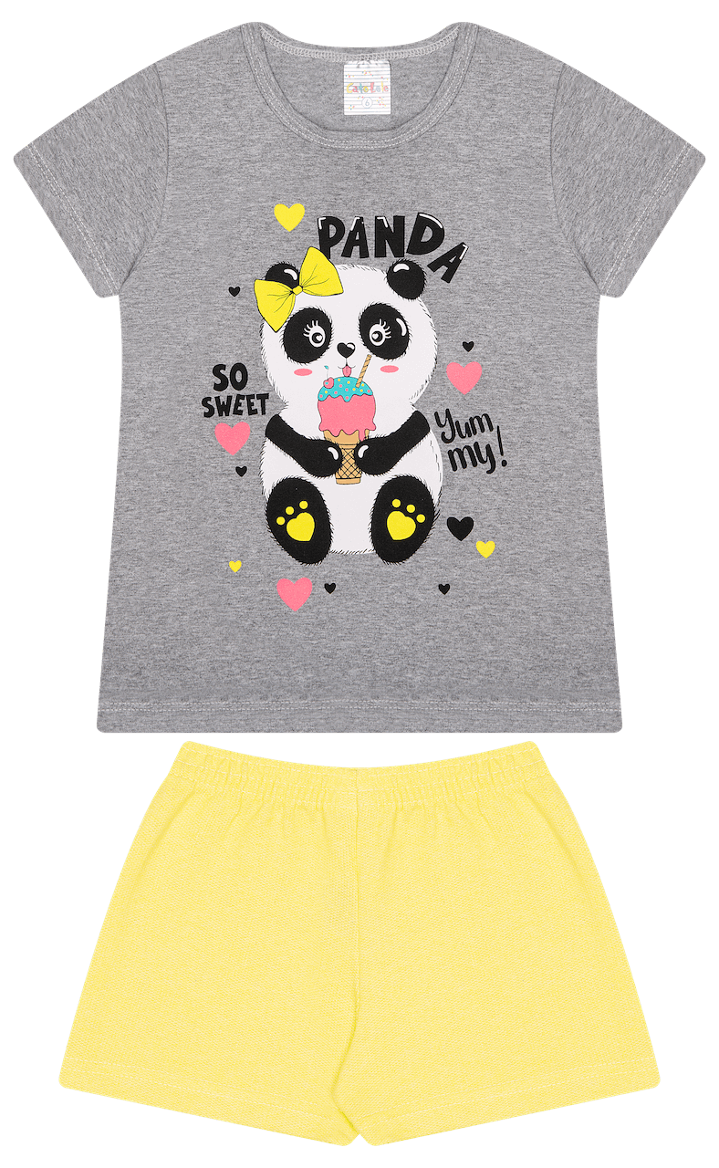 Conjunto Verão Feminino 2 peças Camiseta + Bermuda Moletinho - Tamanho 4 ao 8