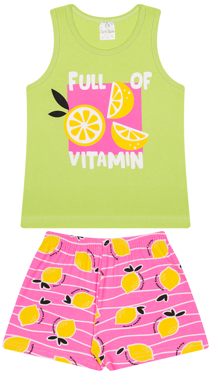 Conjunto Verão Feminino 2 Peças Regata + Bermuda em Cotton - Tamanho 4 ao 8