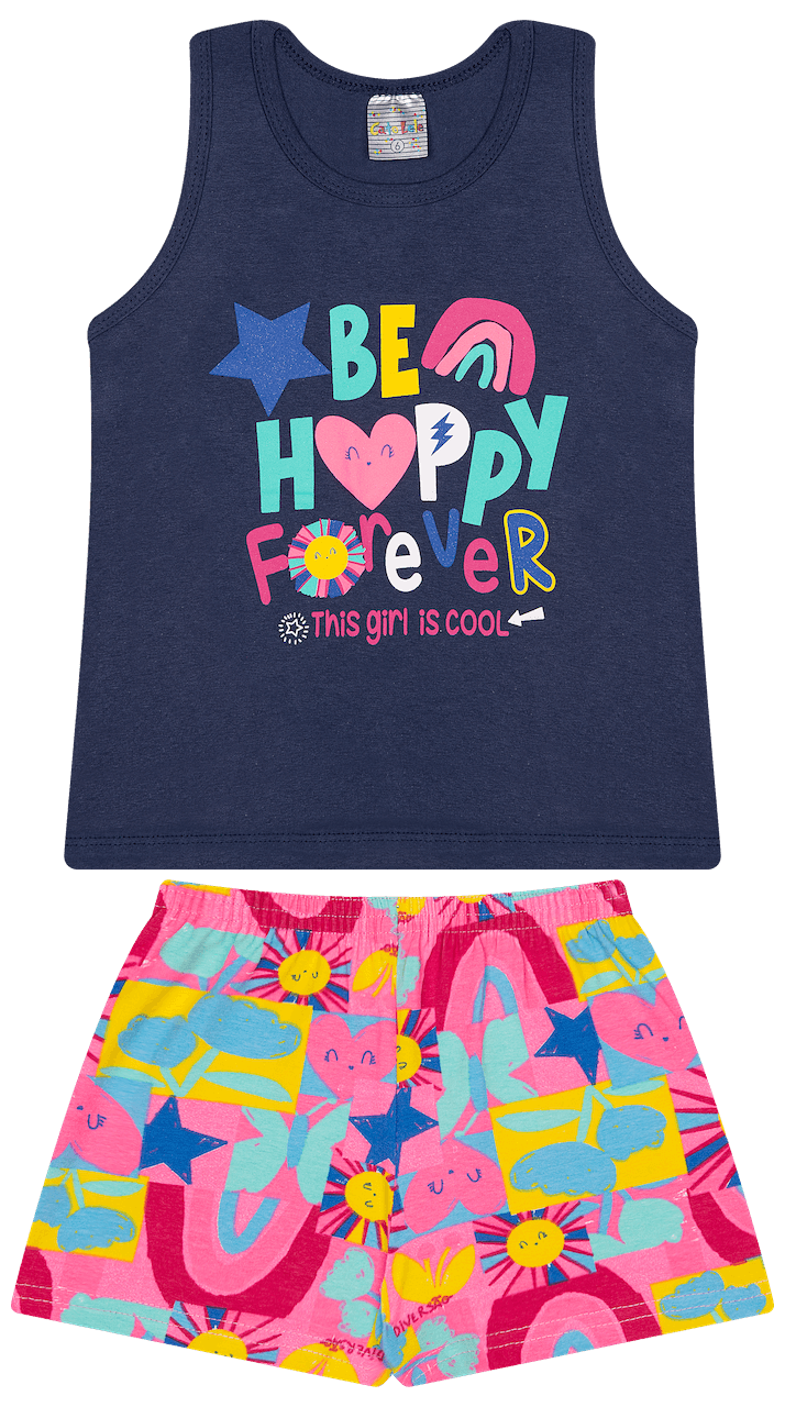 Conjunto Verão Feminino 2 Peças Regata + Bermuda em Cotton - Tamanho 4 ao 8