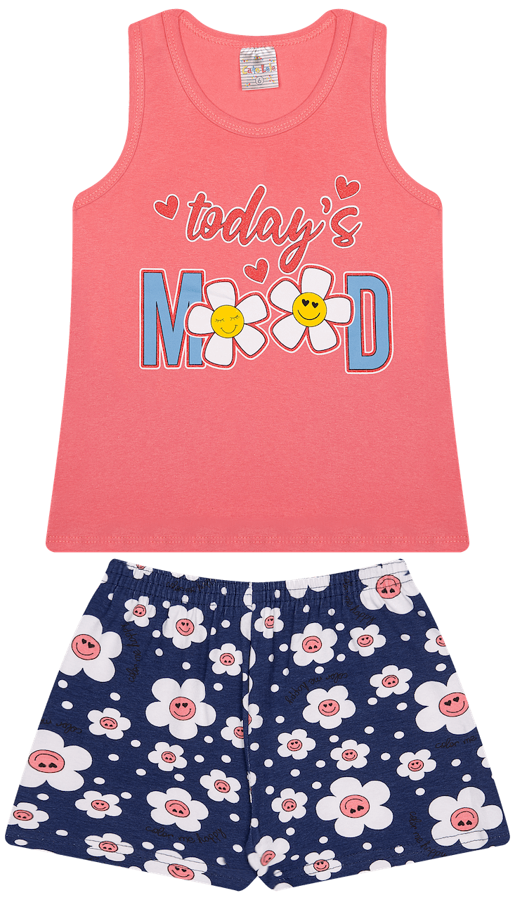 Conjunto Verão Feminino 2 Peças Regata + Bermuda em Cotton - Tamanho 4 ao 8