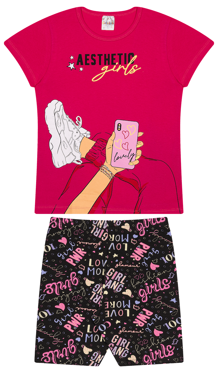 Conjunto Verão Feminino 2 Peças Camiseta + Bermuda em Cotton - do 10 ao 14