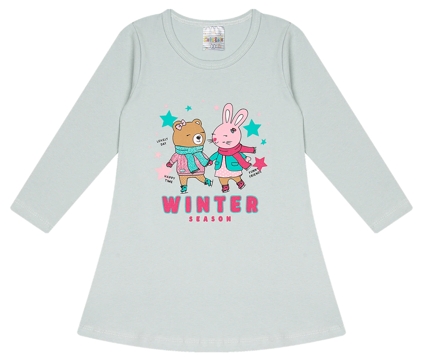 Vestido infantil manga longa em cotton – Meia estação - Tamanho 1 ao 3