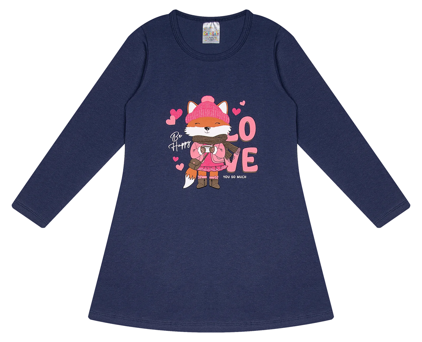 Vestido infantil manga longa em cotton – Meia estação - Tamanho 4, 6 e 8