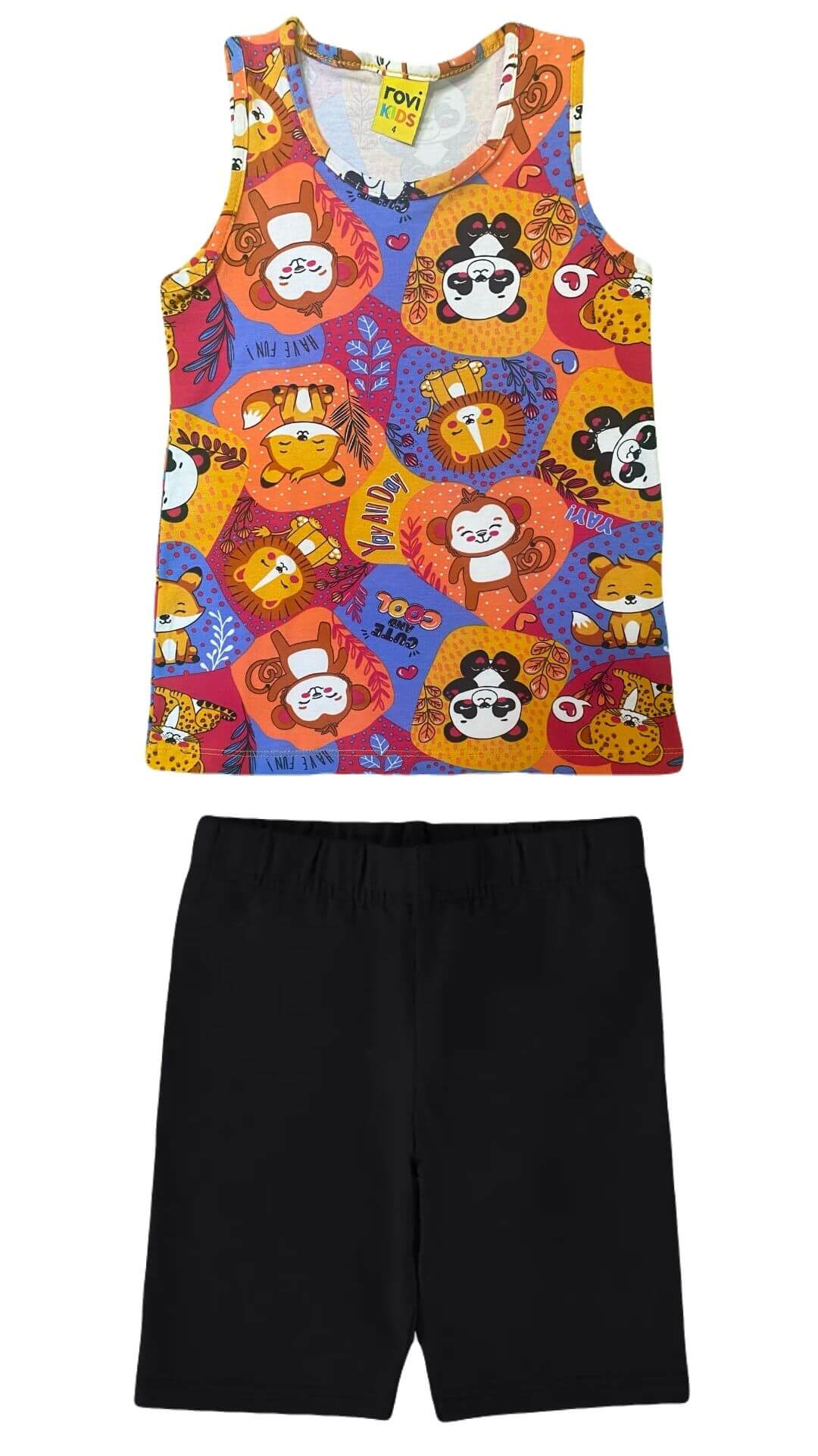 Conjunto infantil Feminino Regata Animais + Bermuda Ciclista - tamanho 4 - Rovitex