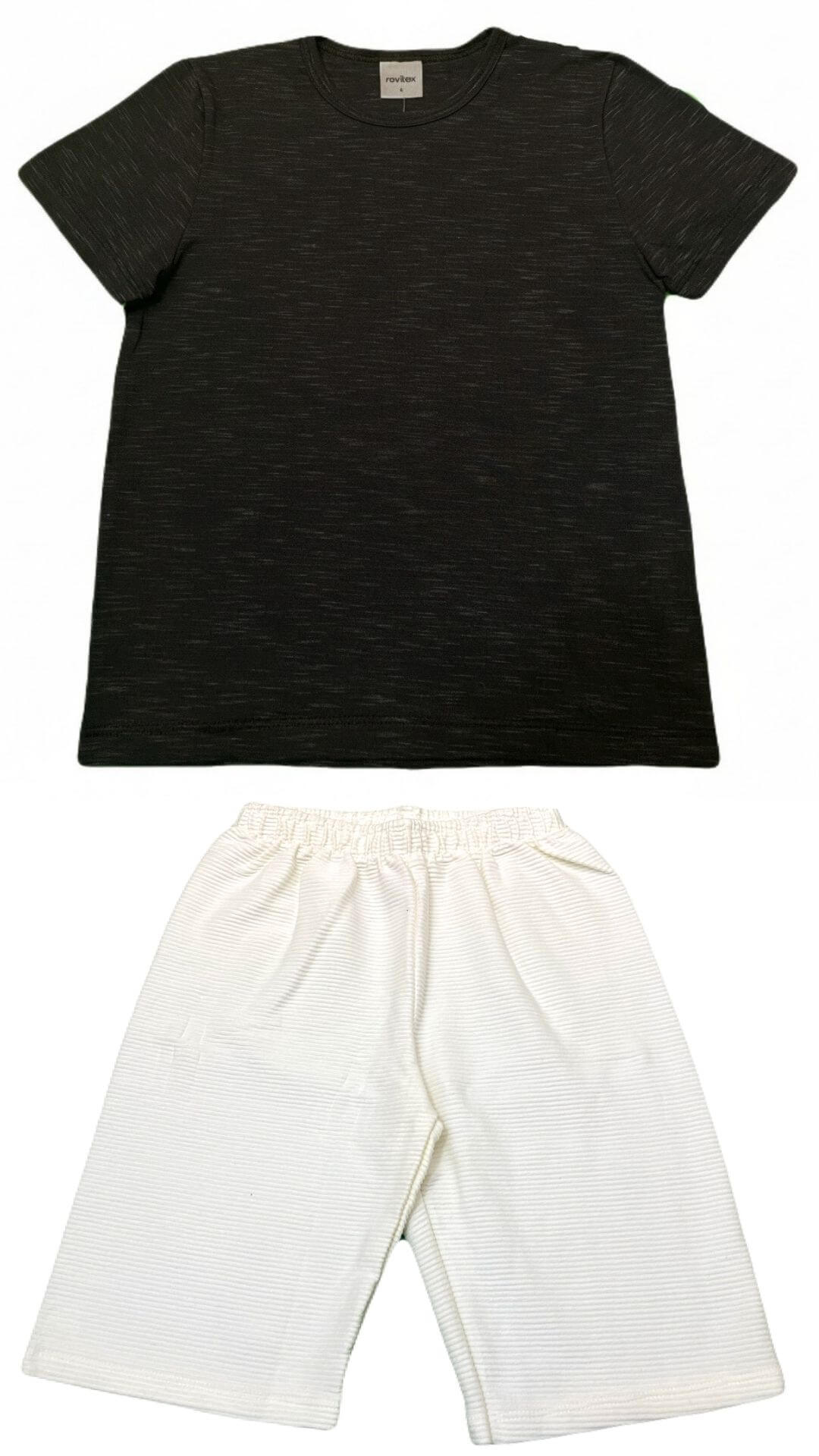 Conjunto Masculino Infantil Camiseta + Bermuda canelada - Tamanho 6 ao 10