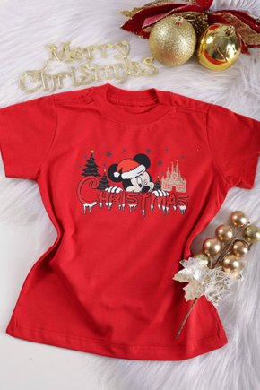 Camiseta Juvenil Mickey Merry Christmas - Vermelho - Festividades - M e G