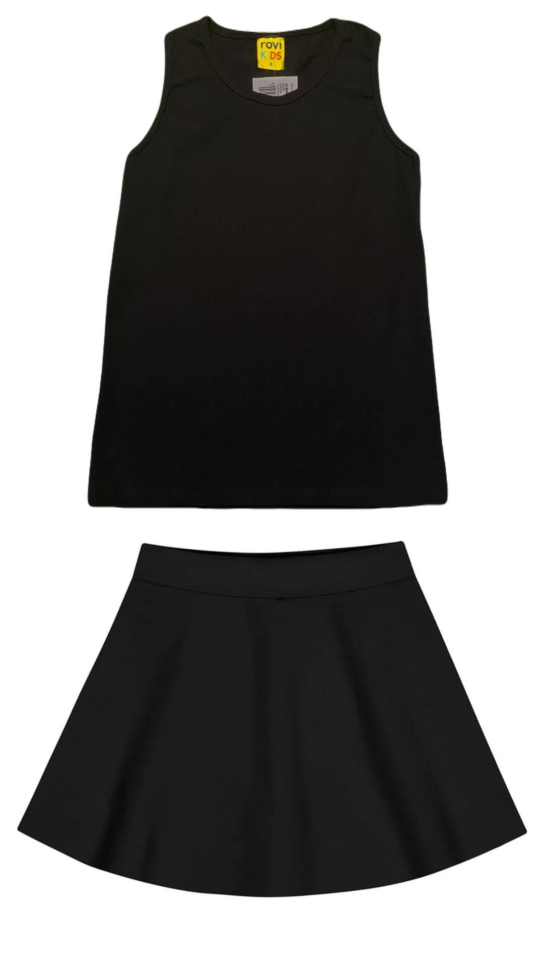 Conjunto infantil Feminino Regata preta + Saia - tamanho 8 - Rovitex