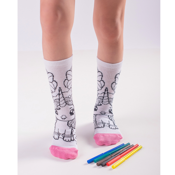 Meia infantil Duck Goods Colorir com 6 canetinhas laváveis - Tamanho único