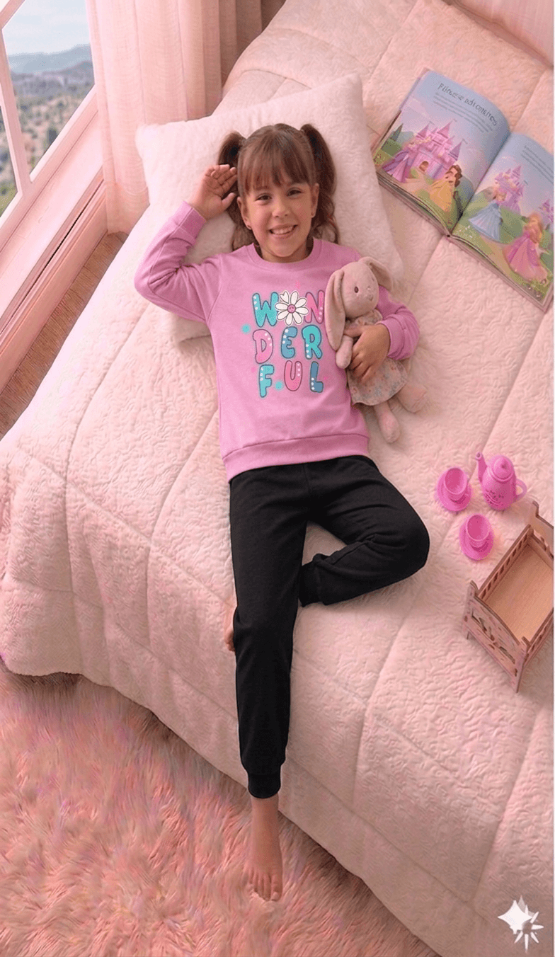 Conjunto Infantil Feminino 2 peças Moletom - Meia Estação - Tamanho 4, 6 e 8