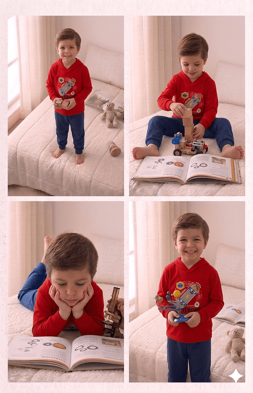 Conjunto Infantil Masculino 2 peças Moletom com capuz- Meia Estação - Tamanho 4, 6 e 8