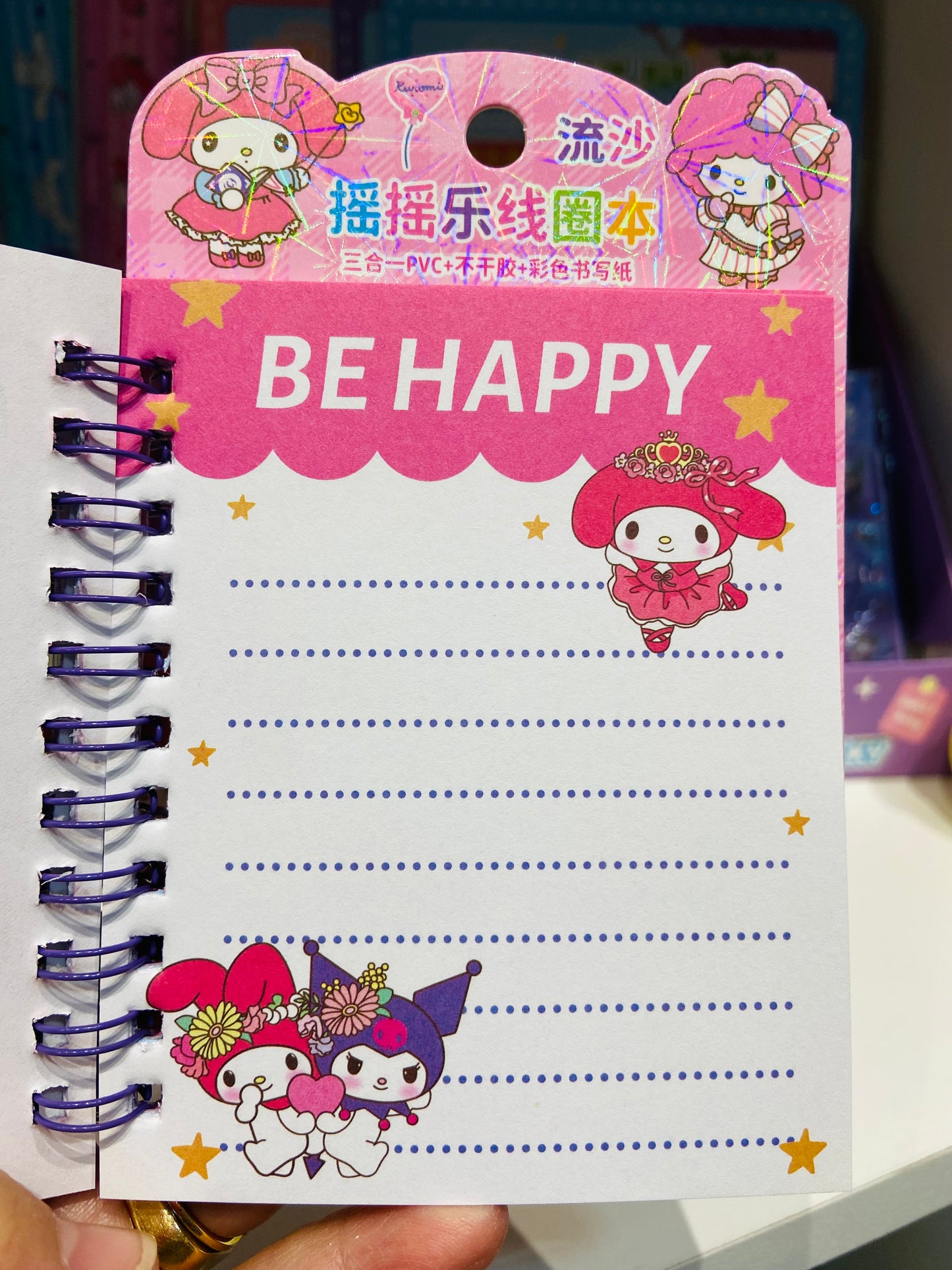 Bloco de anotações com pingente + adesivos Turma Hello Kitty