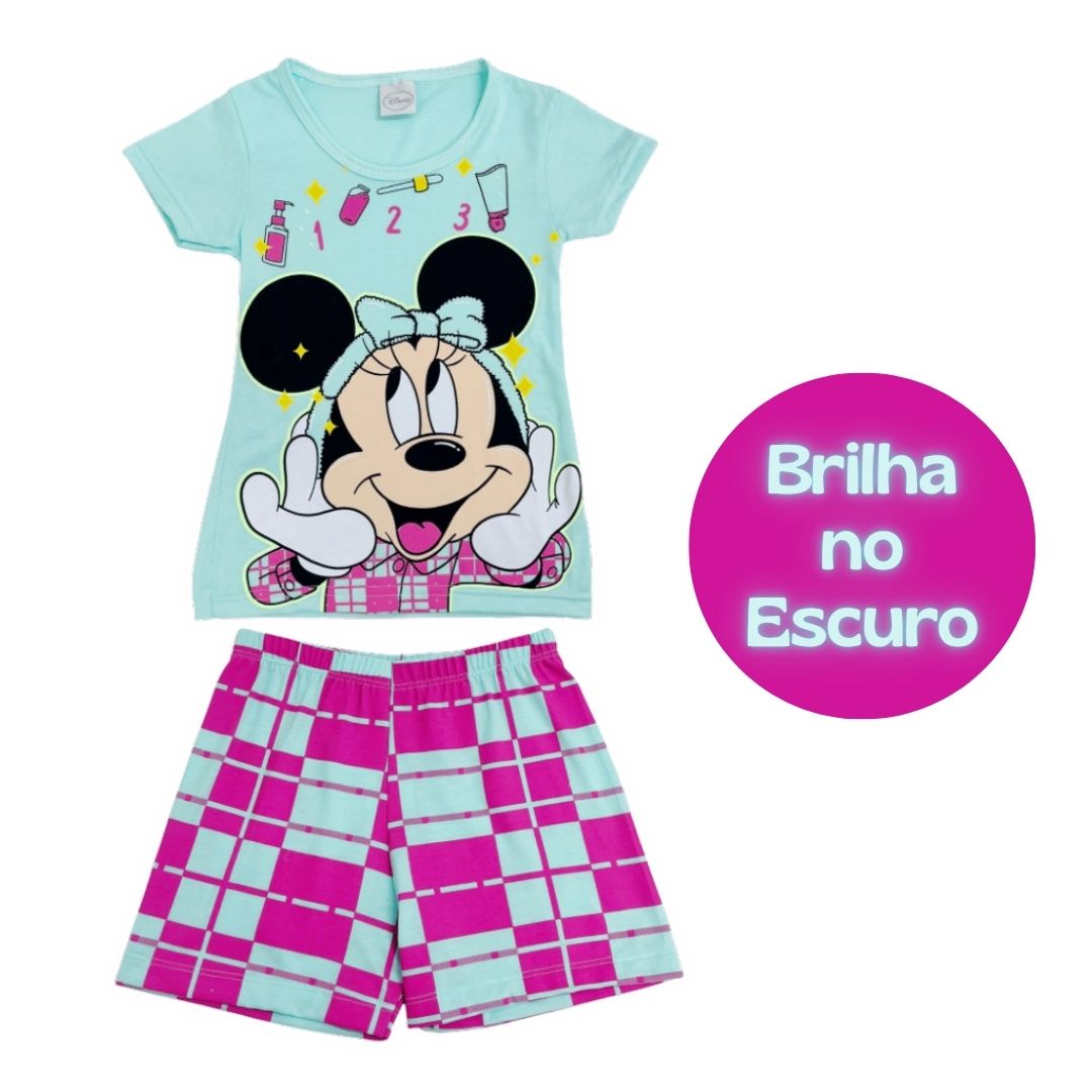 Pijama Feminino manga curta que brilha no escuro Minnie! Tamanho 6