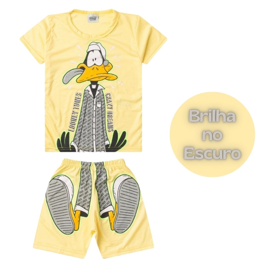 Pijama Masculino manga curta que brilha no escuro Patolino! Tamanhos do 2 ao 10