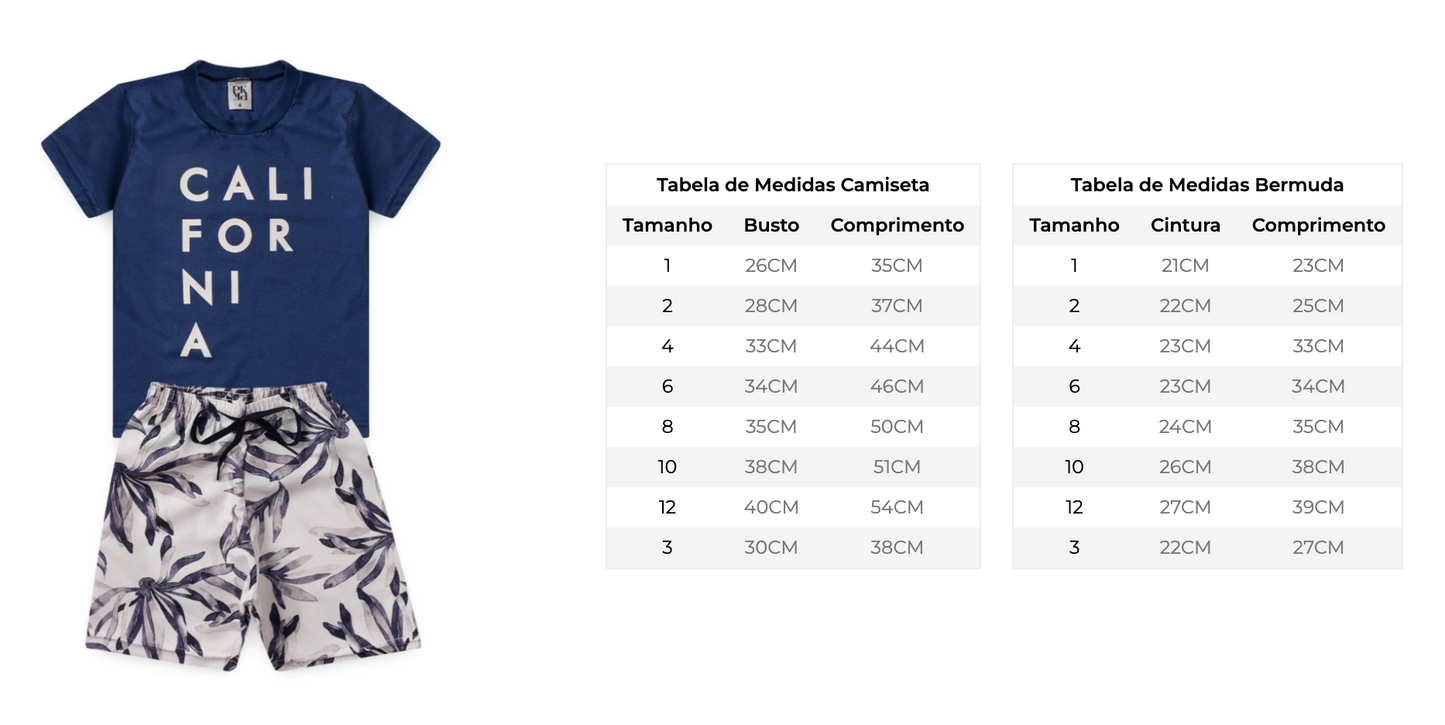 Conjunto Masculino Infantil California Azul Marinho - Tamanho 2 e 3