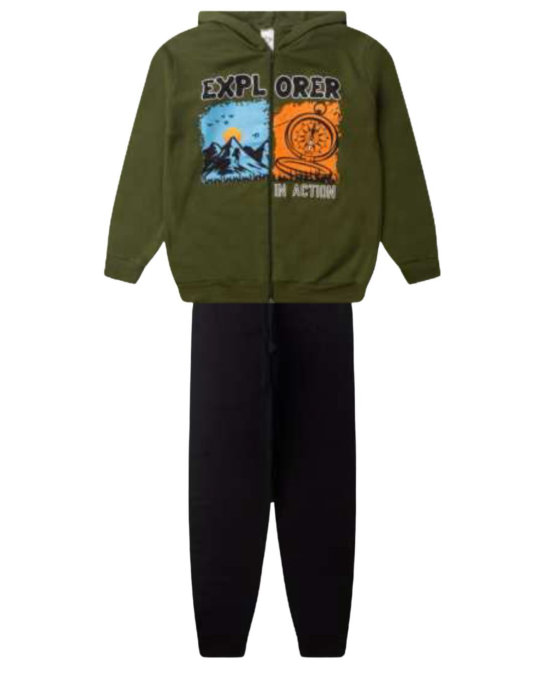 Conjunto 2 peças Masculino Meia Estação - Jaqueta Com Capuz e Calça Moletom Peluciada! Veste do 10 ao 16