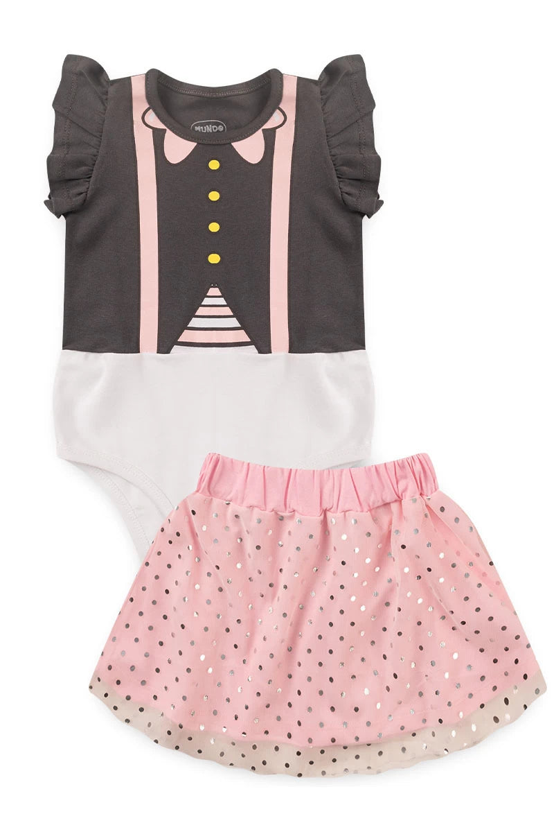Body Feminino Infantil com Saia - Mundo Bita - Tamanhos G