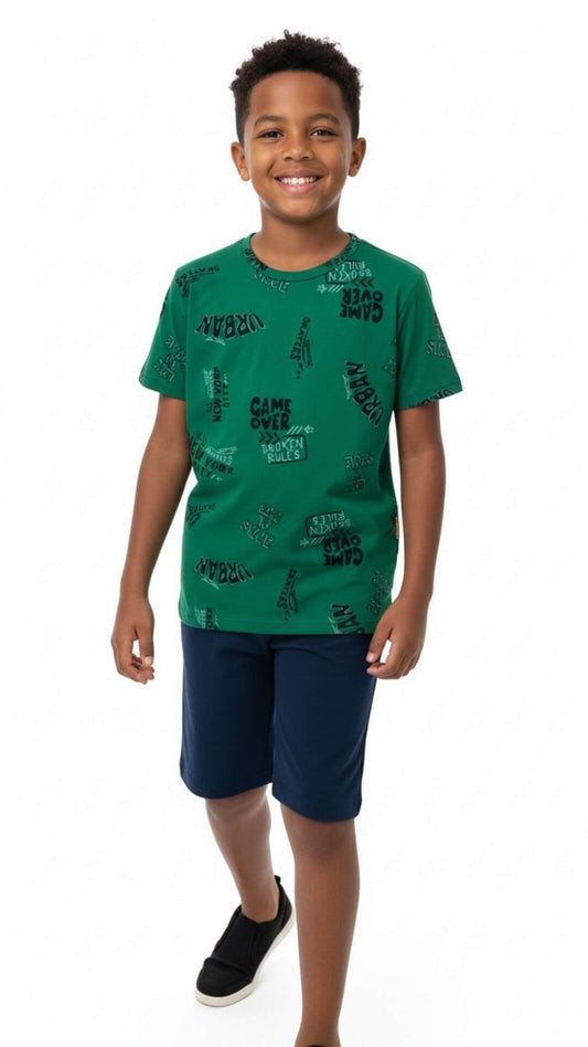Conjunto Masculino Infantil Camiseta + Bermuda - Tamanho 10