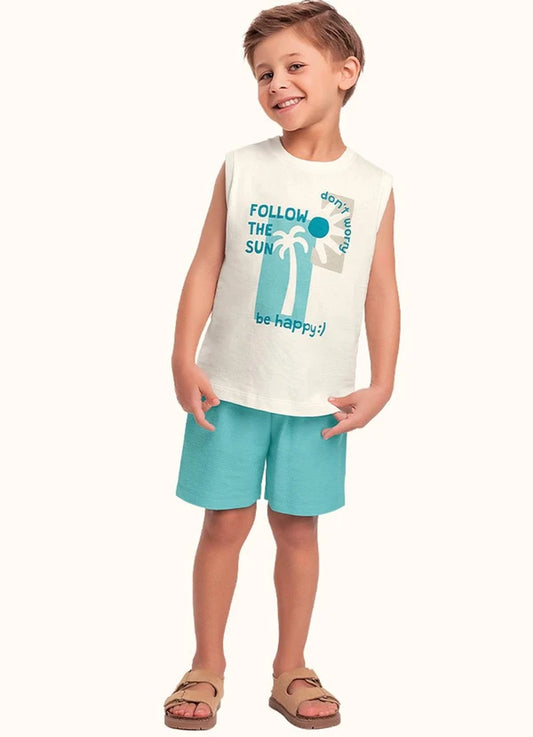 Conjunto 2 Peças Masculino Camiseta e Bermuda - Diversos - Fakini Kids - Tamanho 2 e 3