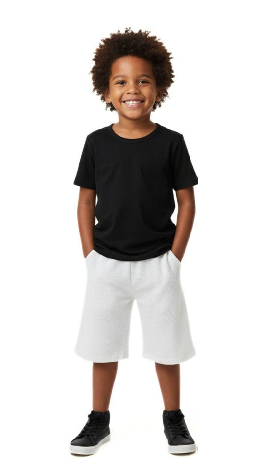 Conjunto Masculino Infantil Camiseta + Bermuda canelada - Tamanho 6 ao 10