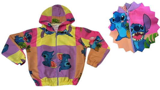 Jaqueta Corta Vento Infantil Feminina Stitch Frutas - Tamanhos 4, 6 e 10