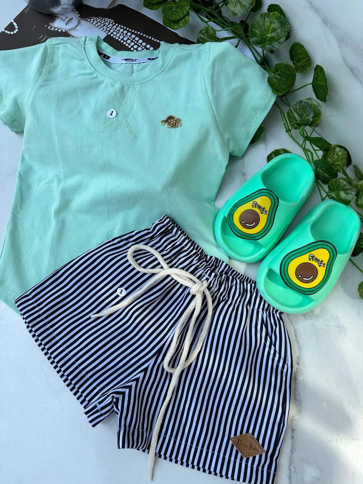 Conjunto 2 peças Camiseta Linha Premium + Bermuda listras mauricinho - Tamanho 4 (grande)