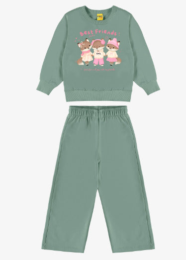 Conjunto Infantil Feminino blusão e calça - Meia Estação - Tamanhos do 1 ao 10
