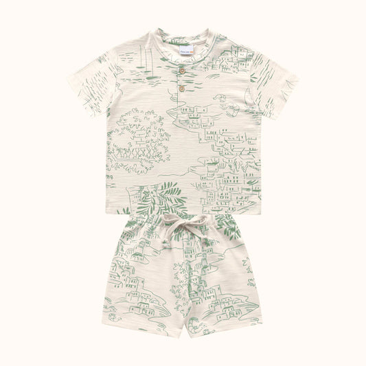 Conjunto 2 Peças Masculino Camiseta e Bermuda Flamê - Fakini Kids - Tamanho 1