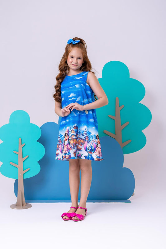 Vestido Lilo & Stitch Azul - Tamanho do 2 ao 10
