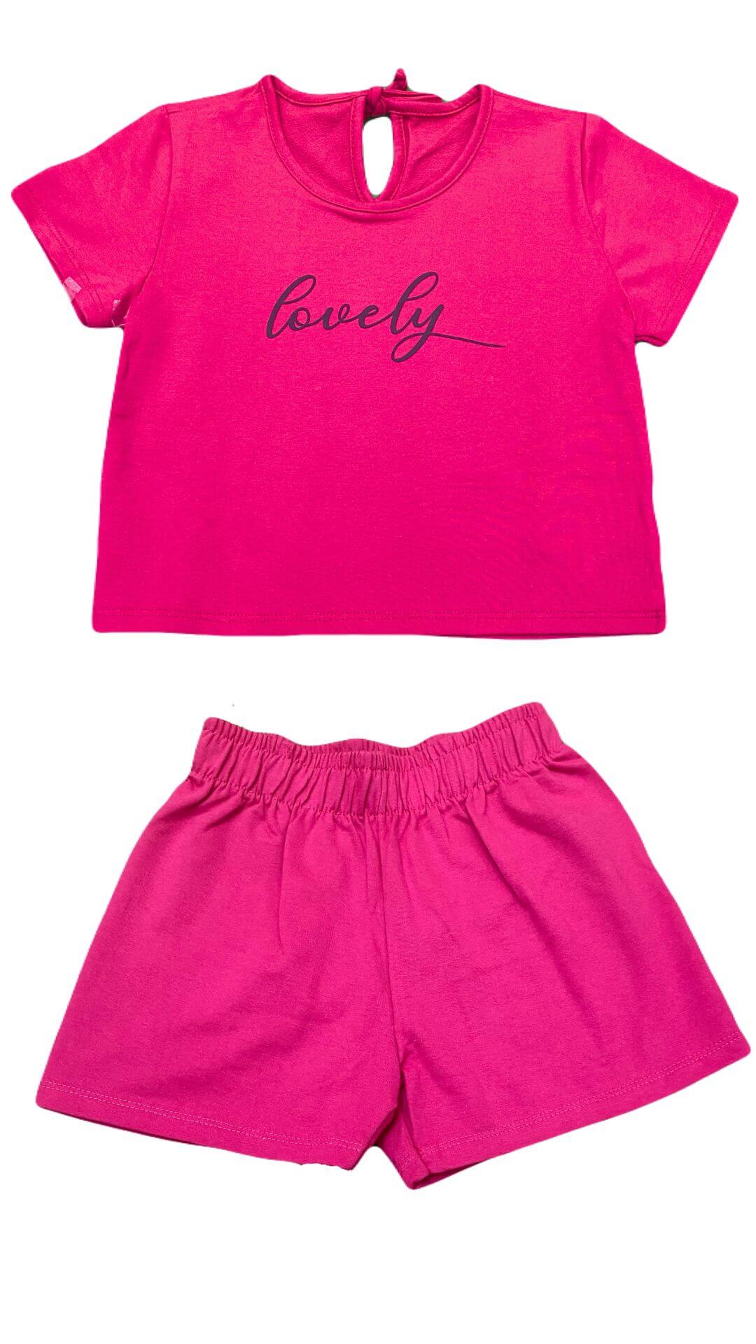 Conjunto infantil Feminino Blusa com Shorts Pink Lovely - tamanho 6 - Rovitex