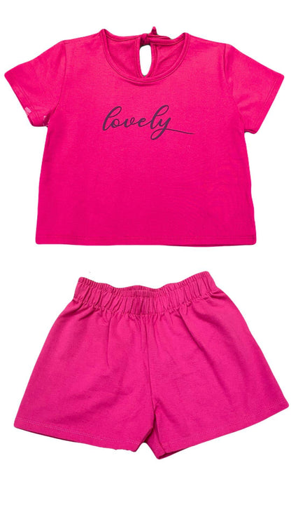 Conjunto infantil Feminino Blusa com Shorts Pink Lovely - tamanho 6 - Rovitex