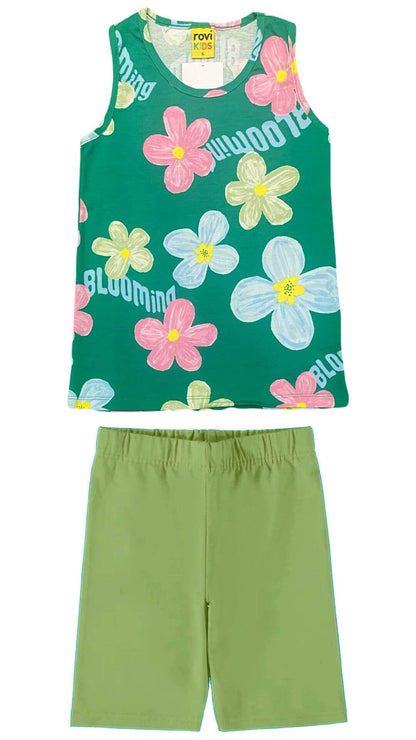 Conjunto infantil Feminino Regata Flores + Bermuda Ciclista - tamanho 6