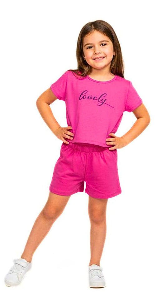 Conjunto infantil Feminino Blusa com Shorts Pink Lovely - tamanho 6 - Rovitex