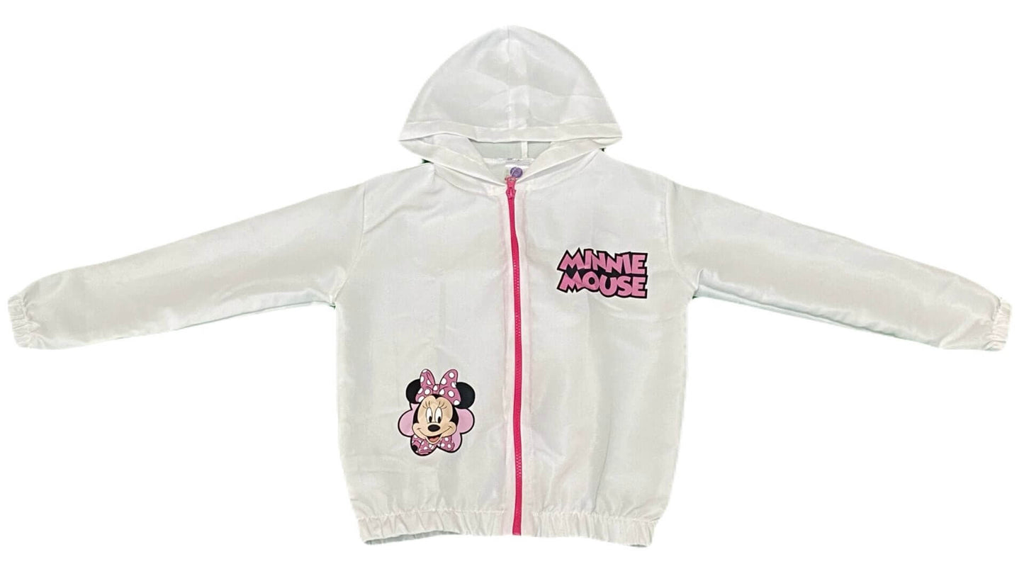 Jaqueta Corta Vento Infantil Feminina Minnie Branca - Tamanhos 6 e 12