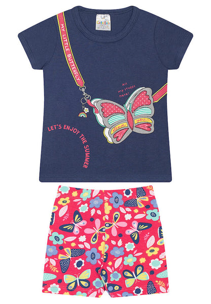 Conjunto 2 peças Menina Dia a Dia Camiseta Manga Curta + Bermuda cotton - do 1 ao 3