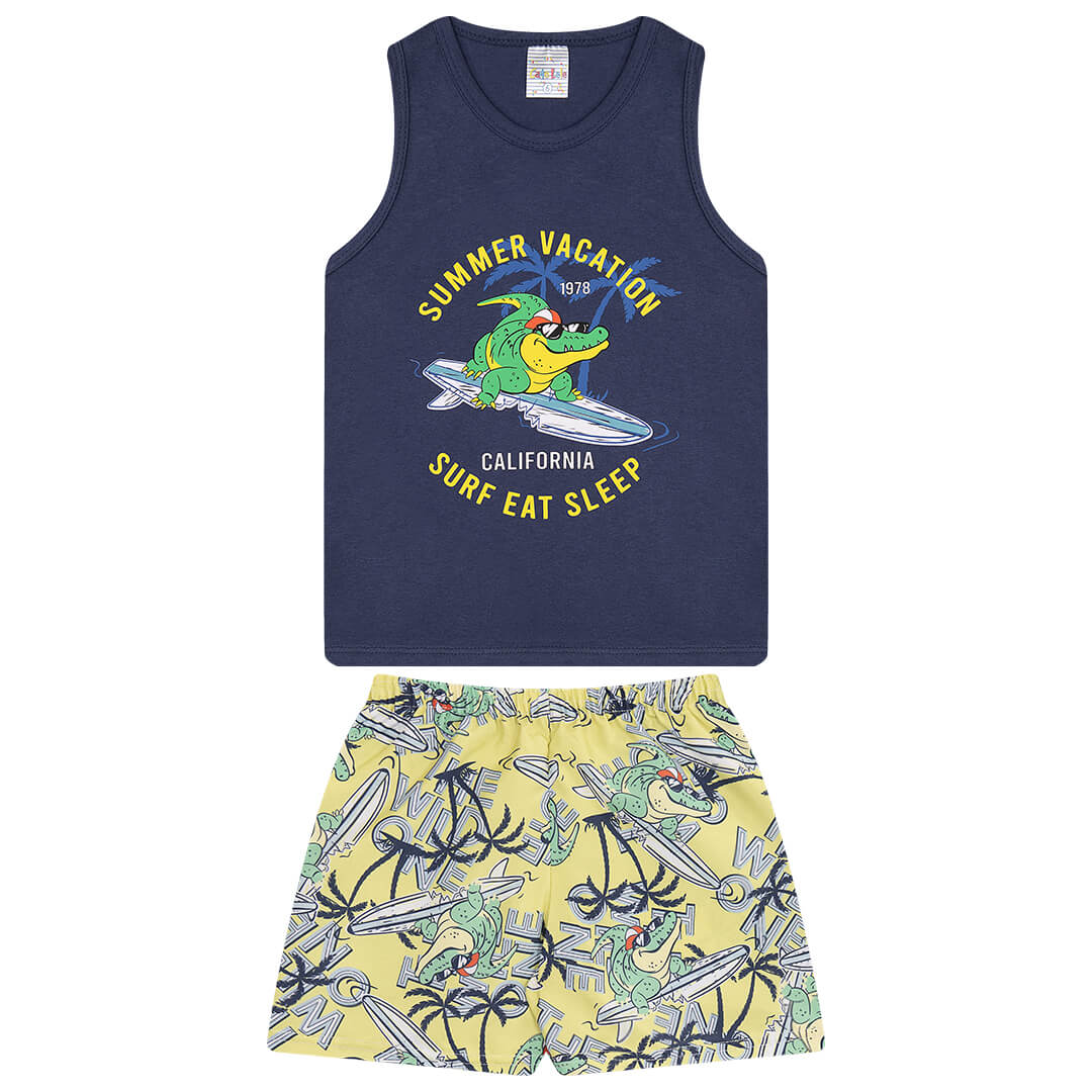 Conjunto Verão Masculino 2 peças Regata + Shorts Tactel - do 4 ao 8