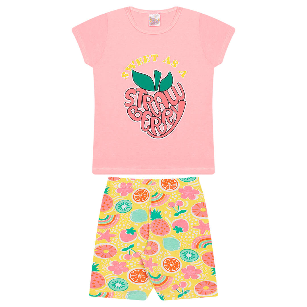 Conjunto Verão Feminino 2 Peças Camiseta + Bermuda em Cotton - do 4 ao 8