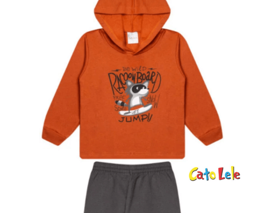 Conjunto 2 peças Masculino Inverno - Blusa Com Capuz e Calça Moletom Peluciada! Veste do 1 ao 3