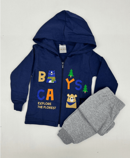 Conjunto 2 peças Masculino  Meia Estação - Jaqueta Com Capuz e Calça Moletom Peluciada! Veste do 1 ao 3